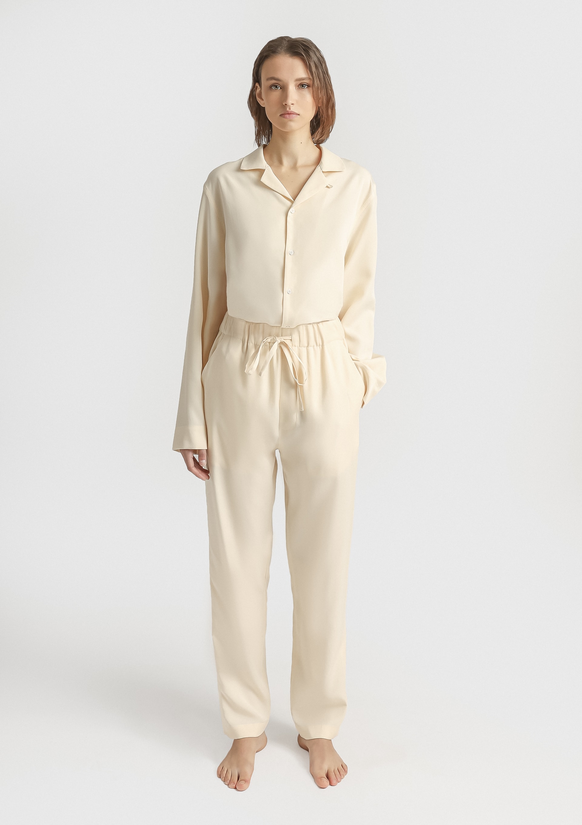 Lady L. Sleeve&Trousers - Cream (a) Alma Tencel Unisex Long Sleeve Shirt - Cream - Sea You Soon