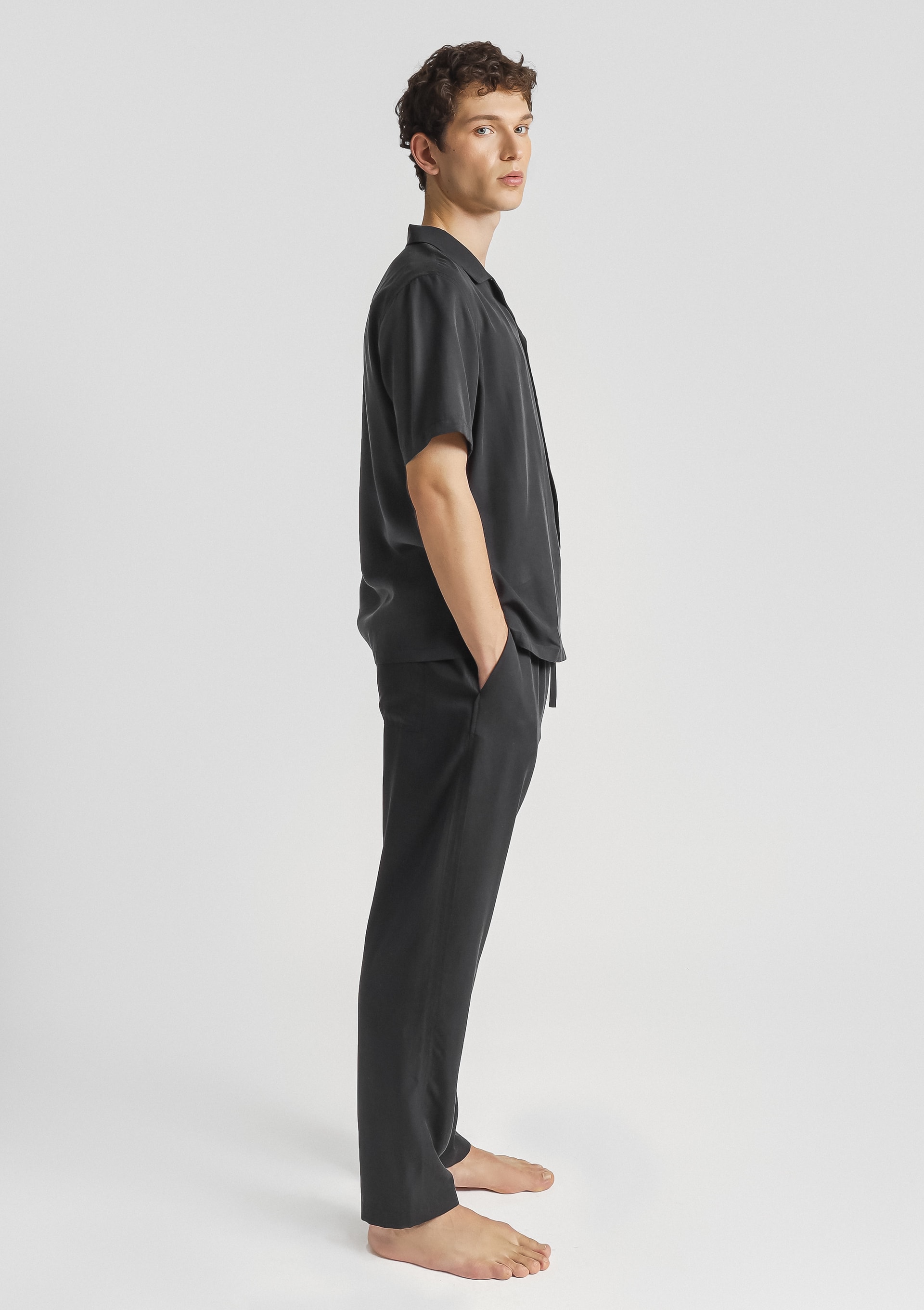 Man S. Sleeve&Trousers - Black (b) Alma Tencel Unisex Short Sleeve Shirt - Black - Sea You Soon