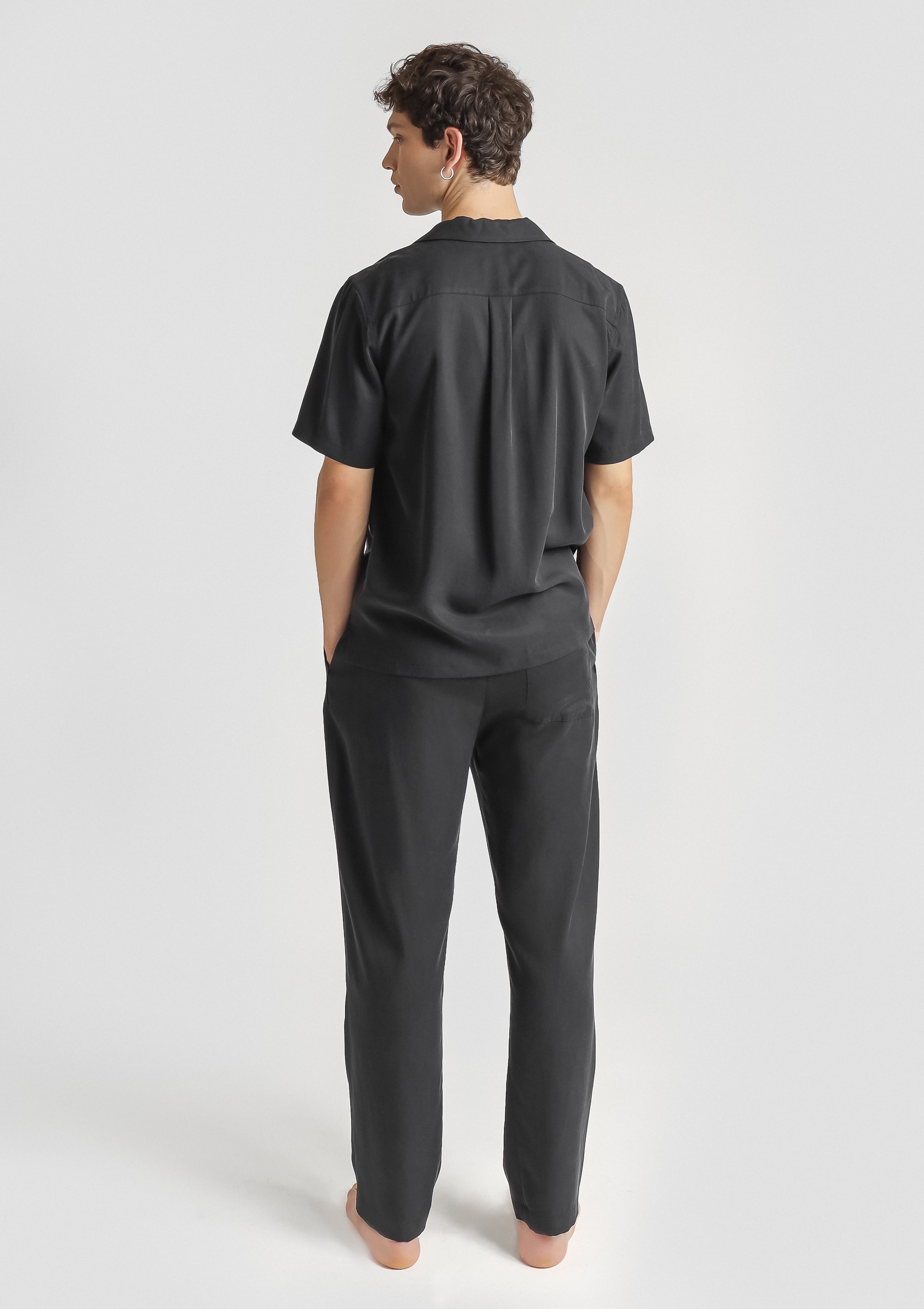 Man S. Sleeve&Trousers - Black (c) Alma Tencel Unisex Short Sleeve Shirt - Black - Sea You Soon