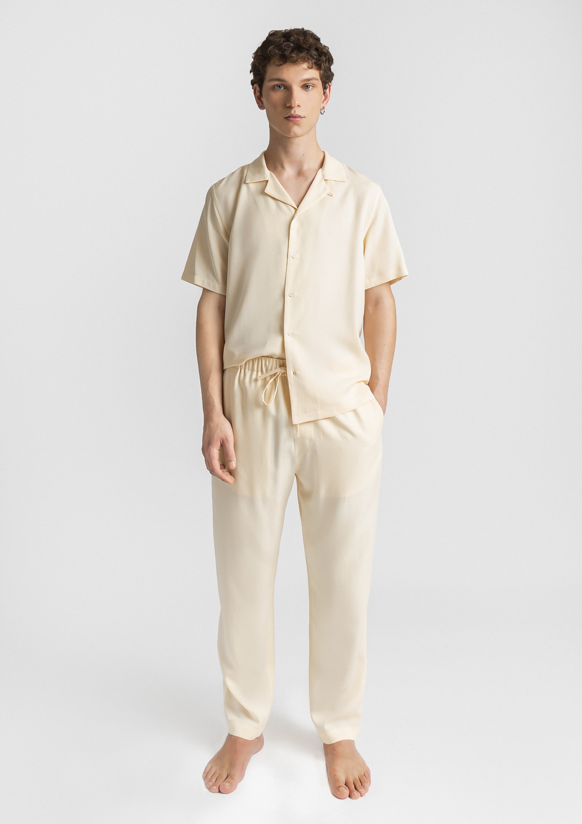 Man S. Sleeve&Trousers - Cream (a) Alma Tencel Unisex Short Sleeve Shirt - Cream - Sea You Soon