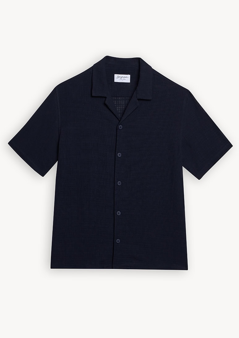 sanona-shirt-navy-blue (a) Sanona Short Sleeve Cotton Shirt - Navy Blue - Sea You Soon
