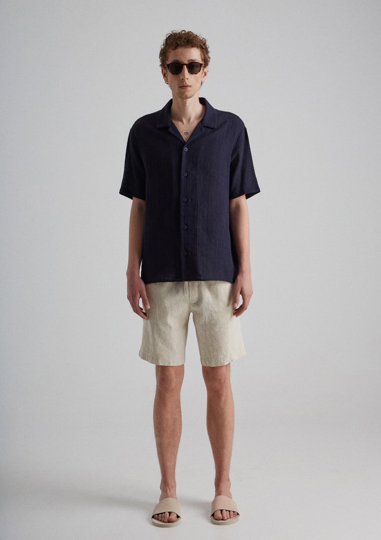 sanona-shirt-navy-blue (d) Sanona Short Sleeve Cotton Shirt - Navy Blue - Sea You Soon