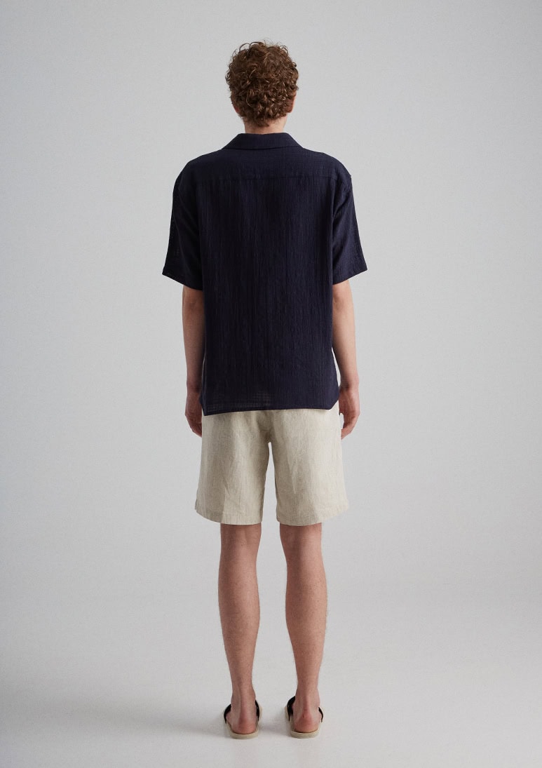 sanona-shirt-navy-blue (e) Sanona Short Sleeve Cotton Shirt - Navy Blue - Sea You Soon