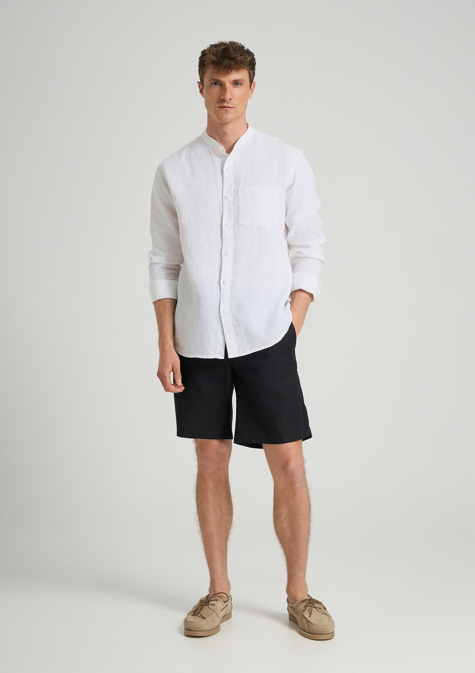 Evoto Frenzo Regular Fit Mao Shirt White - Sea You Soon