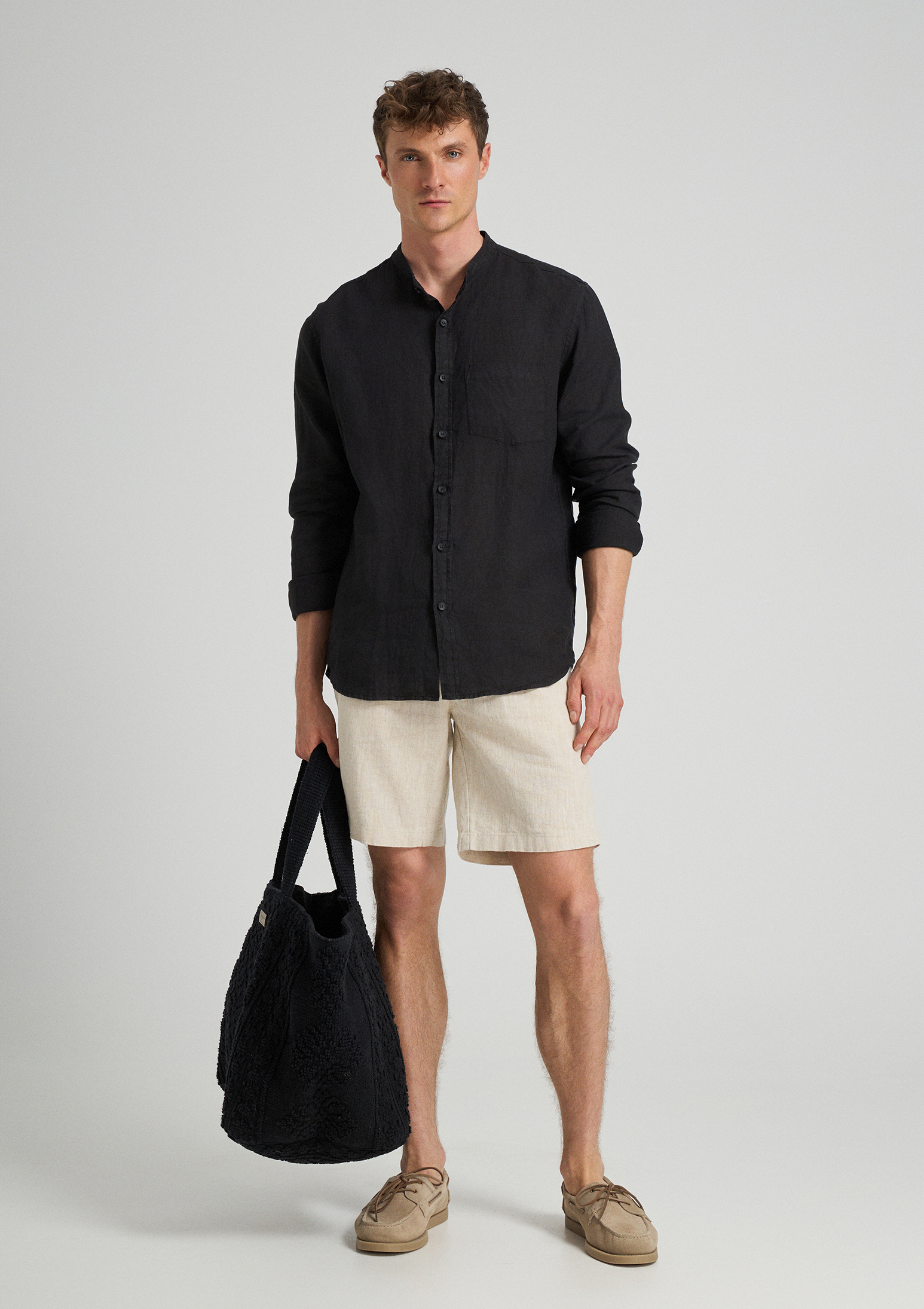 Evoto Valano Regular Fit Linen Shirt Black - Sea You Soon