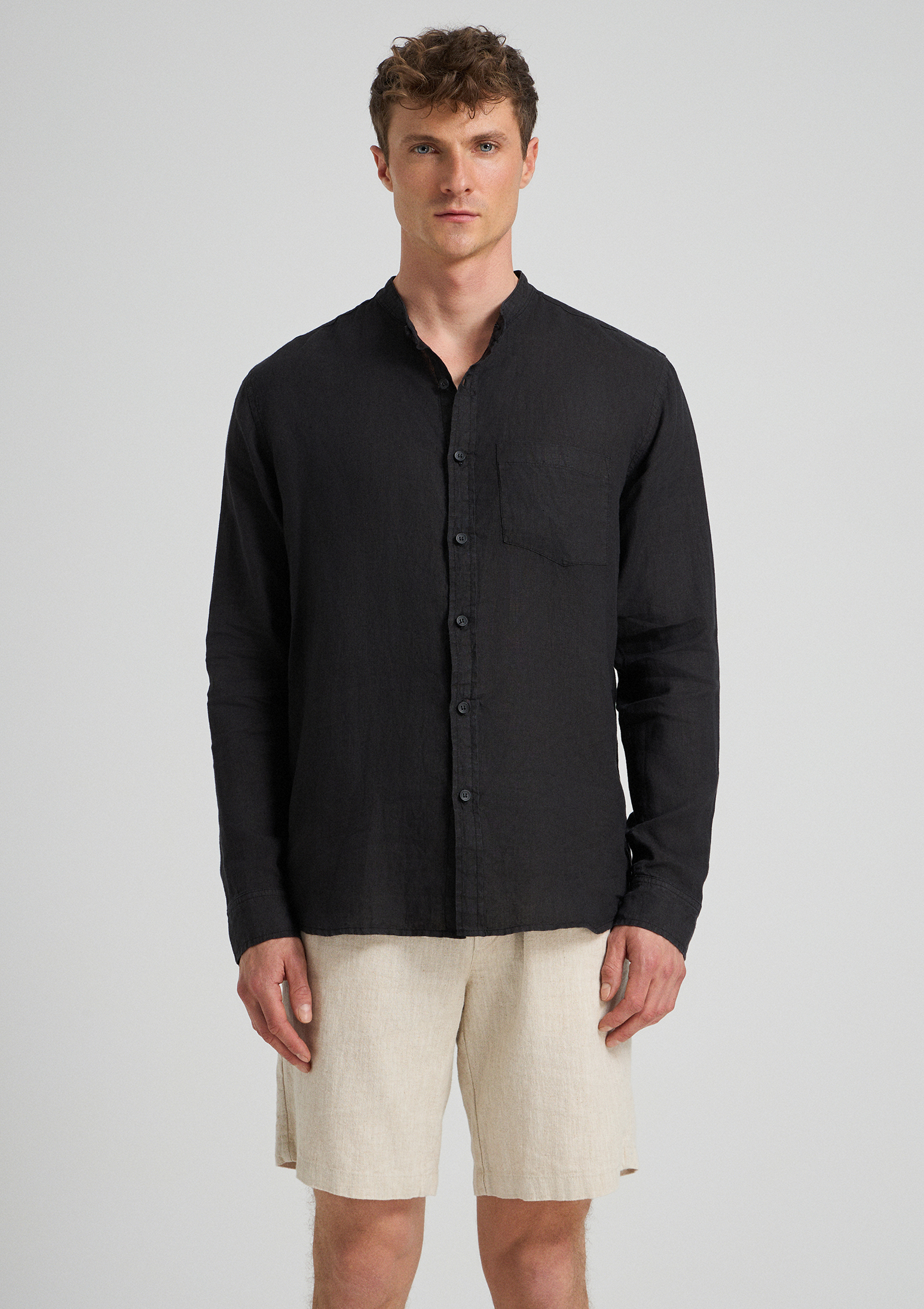 Evoto Valano Regular Fit Linen Shirt Black - Sea You Soon