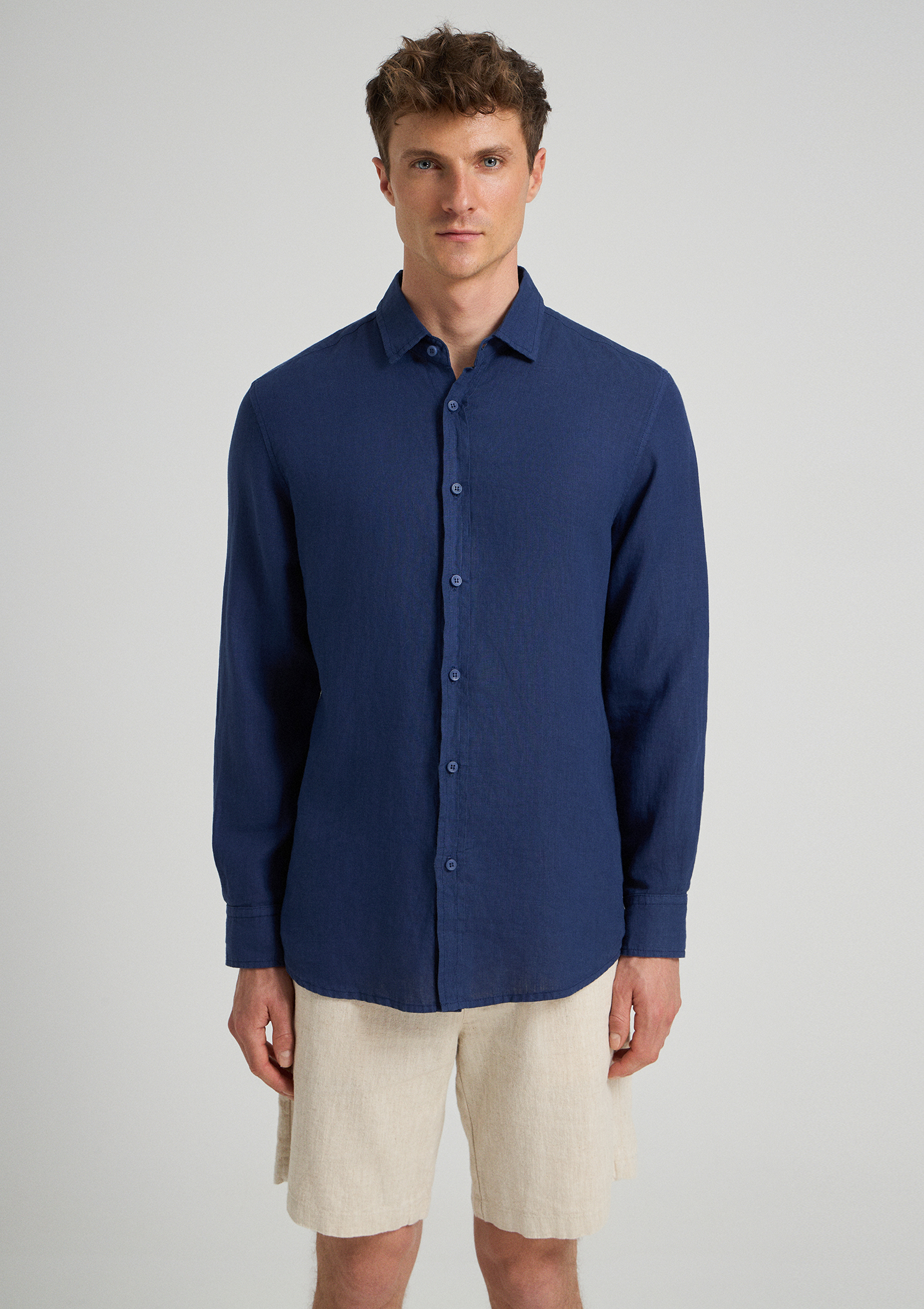 Evoto Valano Regular Fit Linen Shirt Eclipse Blue - Sea You Soon