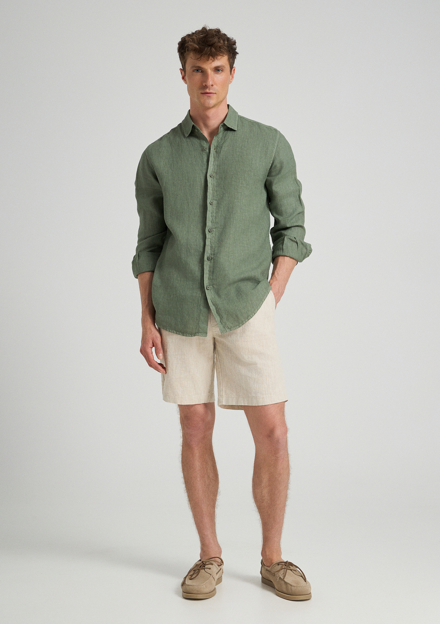 Evoto Valano Regular Fit Linen Shirt Olivine - Sea You Soon