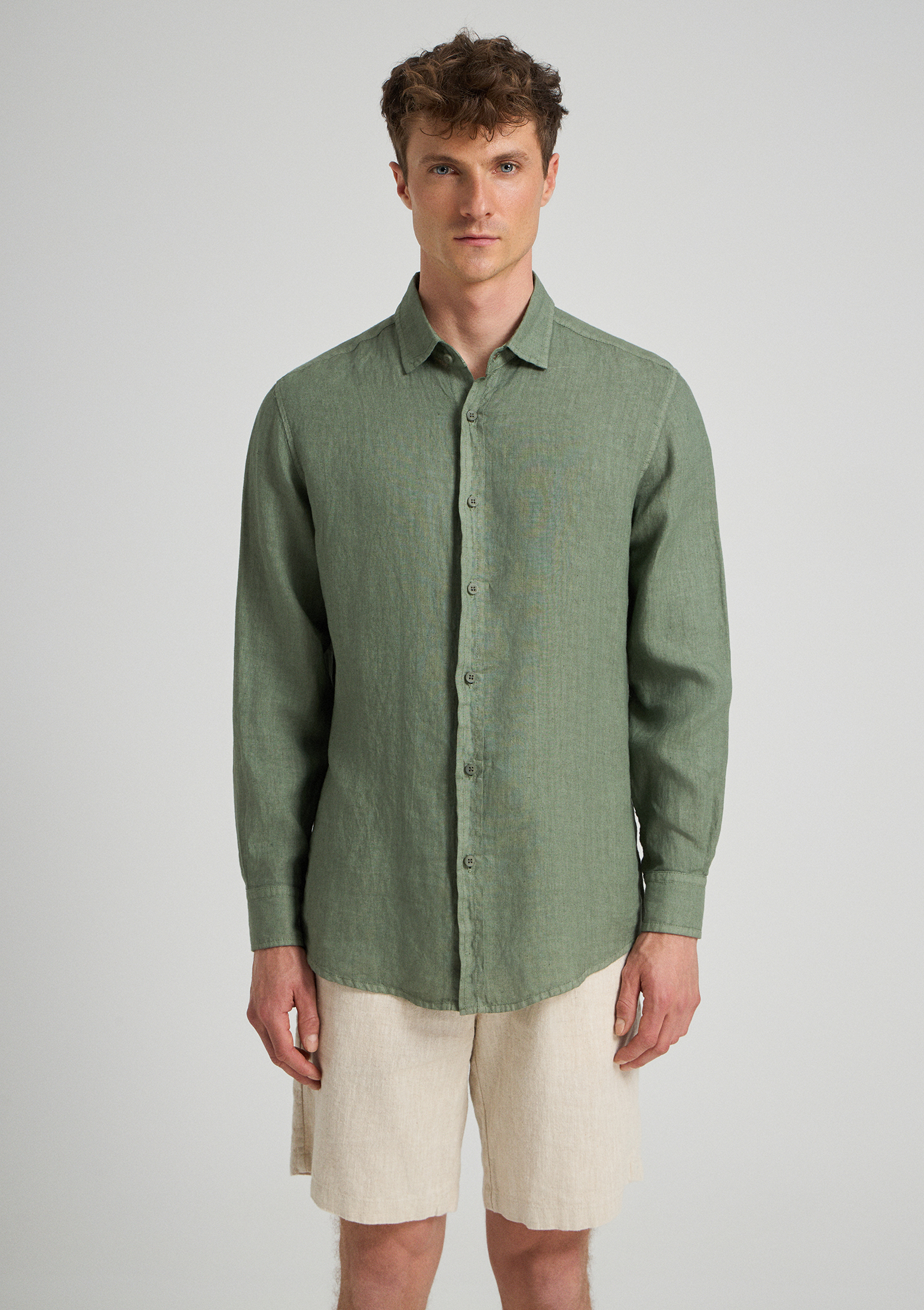 Evoto Valano Regular Fit Linen Shirt Olivine - Sea You Soon