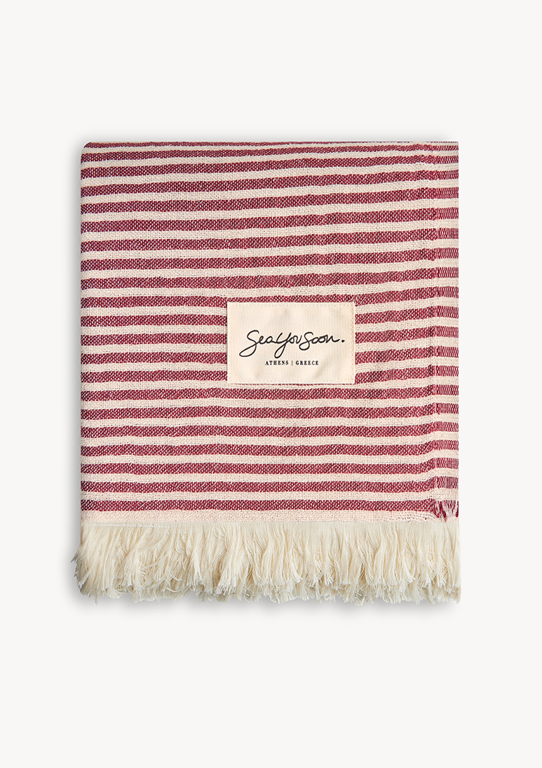 Gorgona-linen-beach-towel-burgundy (b) Gorgona Linen Towel - Burgundy - Sea You Soon