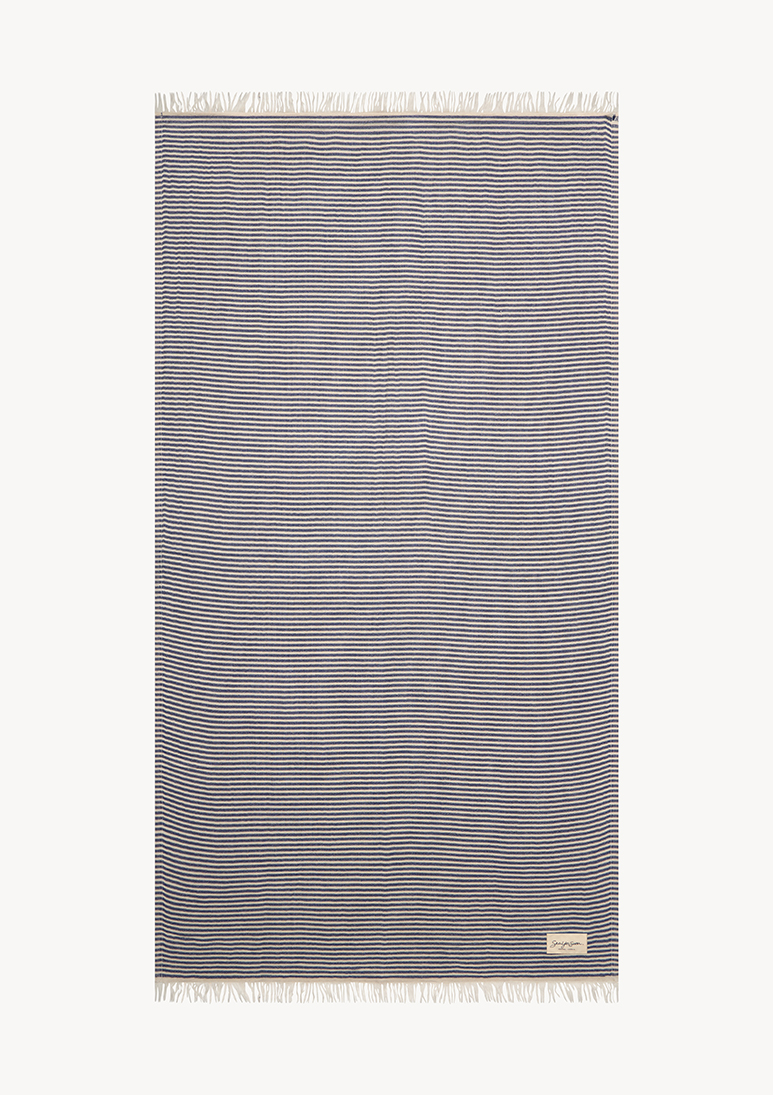 Gorgona-linen-beach-towel-navy-blue (a) Gorgona Linen Towel - Navy Blue - Sea You Soon
