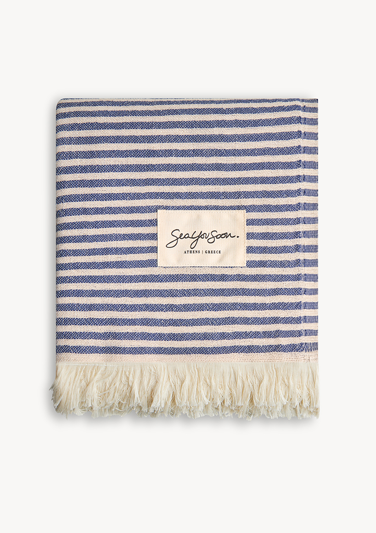 Gorgona-linen-beach-towel-navy-blue (b) Gorgona Linen Towel - Navy Blue - Sea You Soon