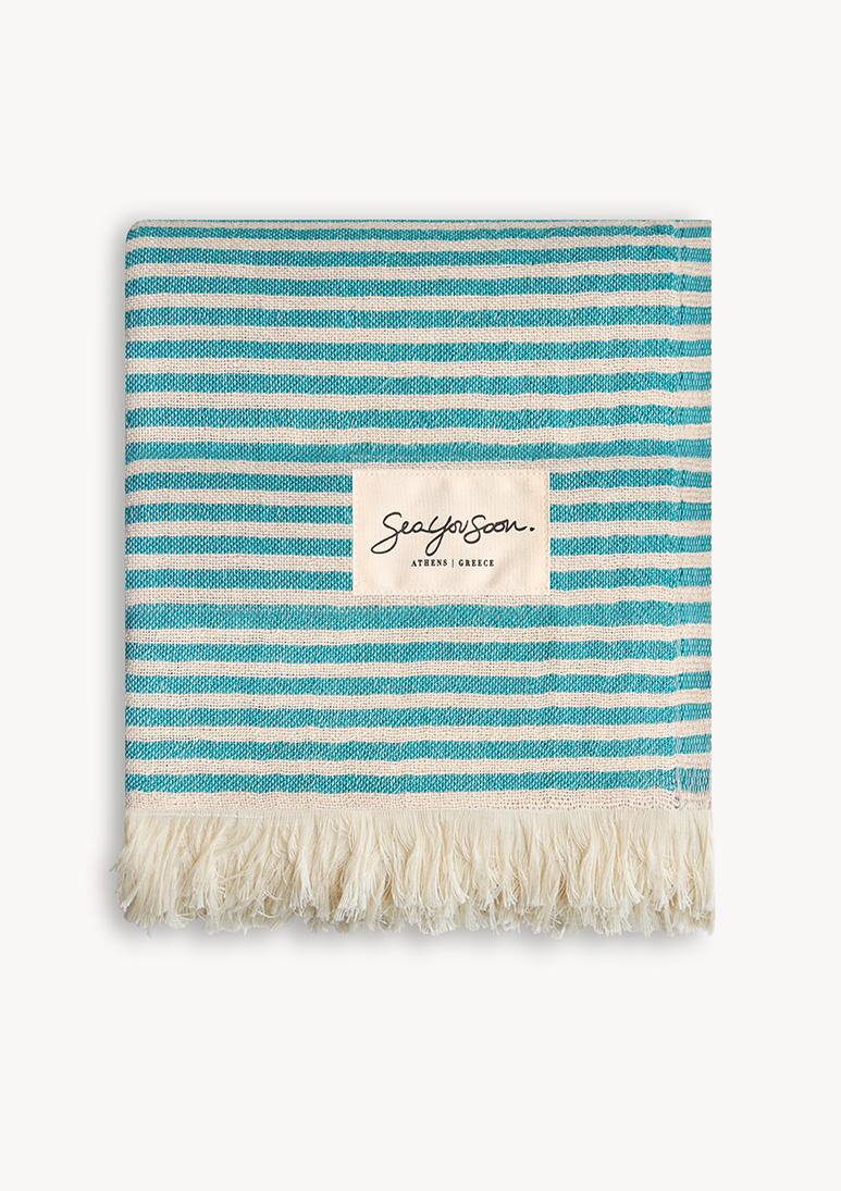 Gorgona-linen-beach-towel-teal (b) Gorgona Linen Towel - Teal - Sea You Soon