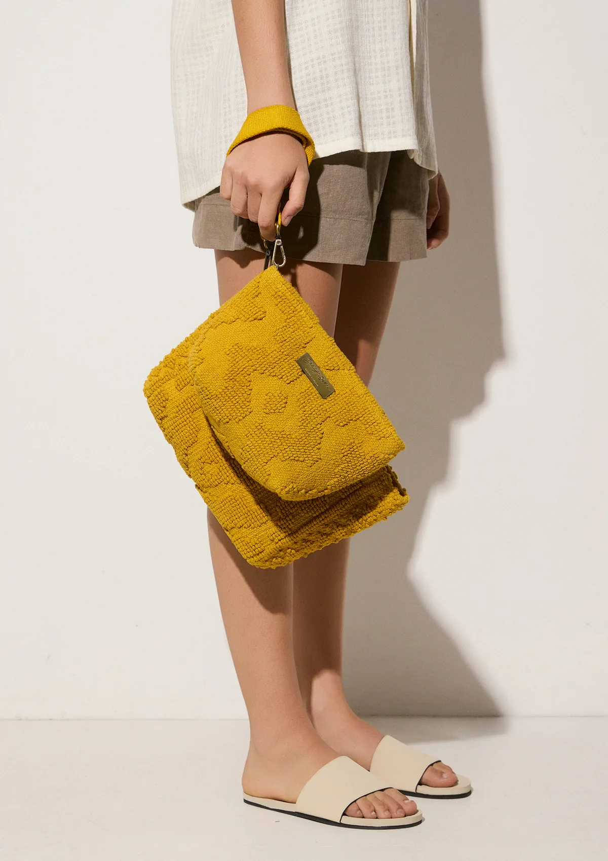 carmela-cotton-midi-clutch-mustard-on-model-alt-2 Carmela Midi Clutch Mustard - Sea You Soon