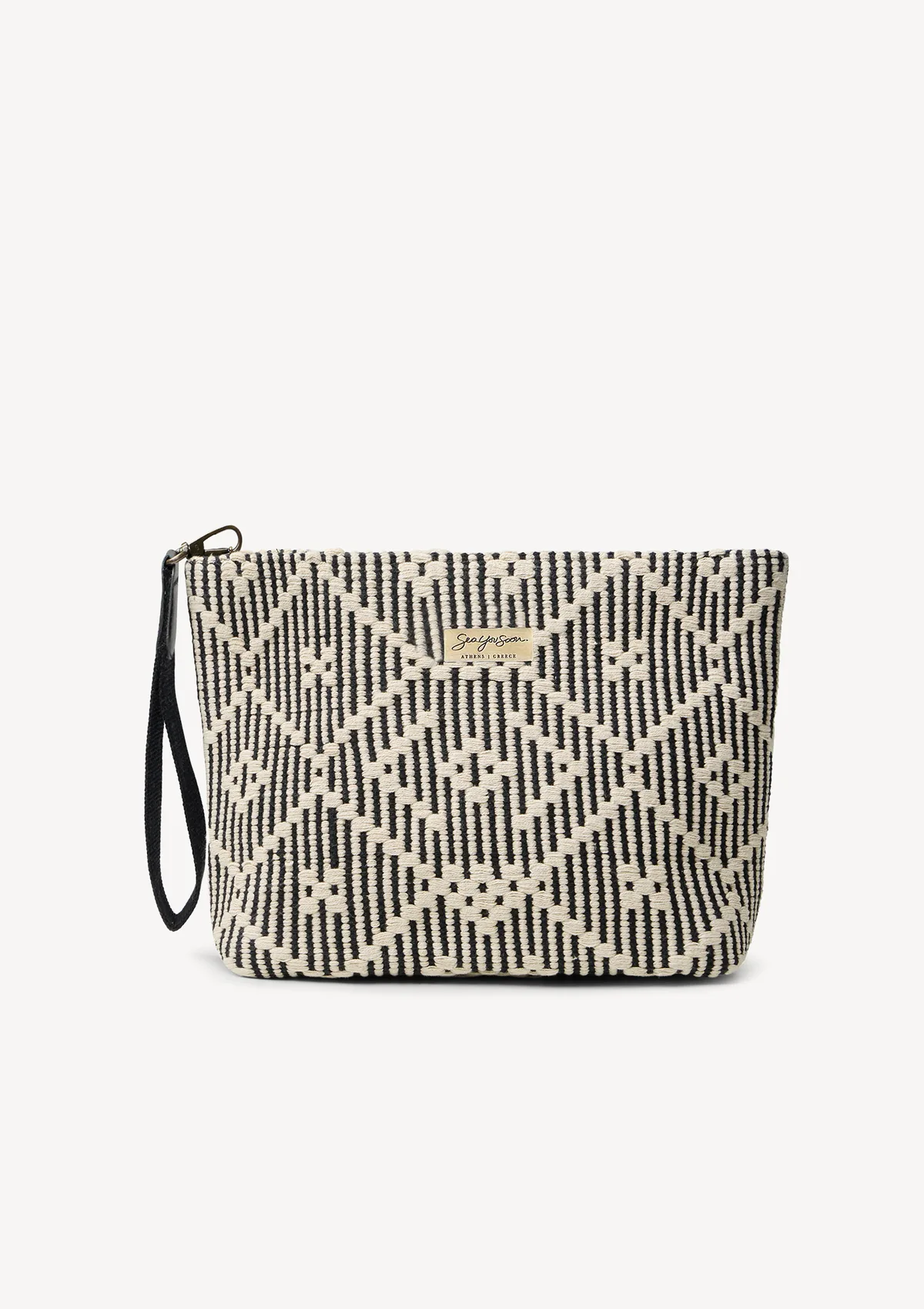 duomo-cotton-midi-clutch-black-front Sea You Soon Ballos Mini Clutch in black, front view showing the full silhouette