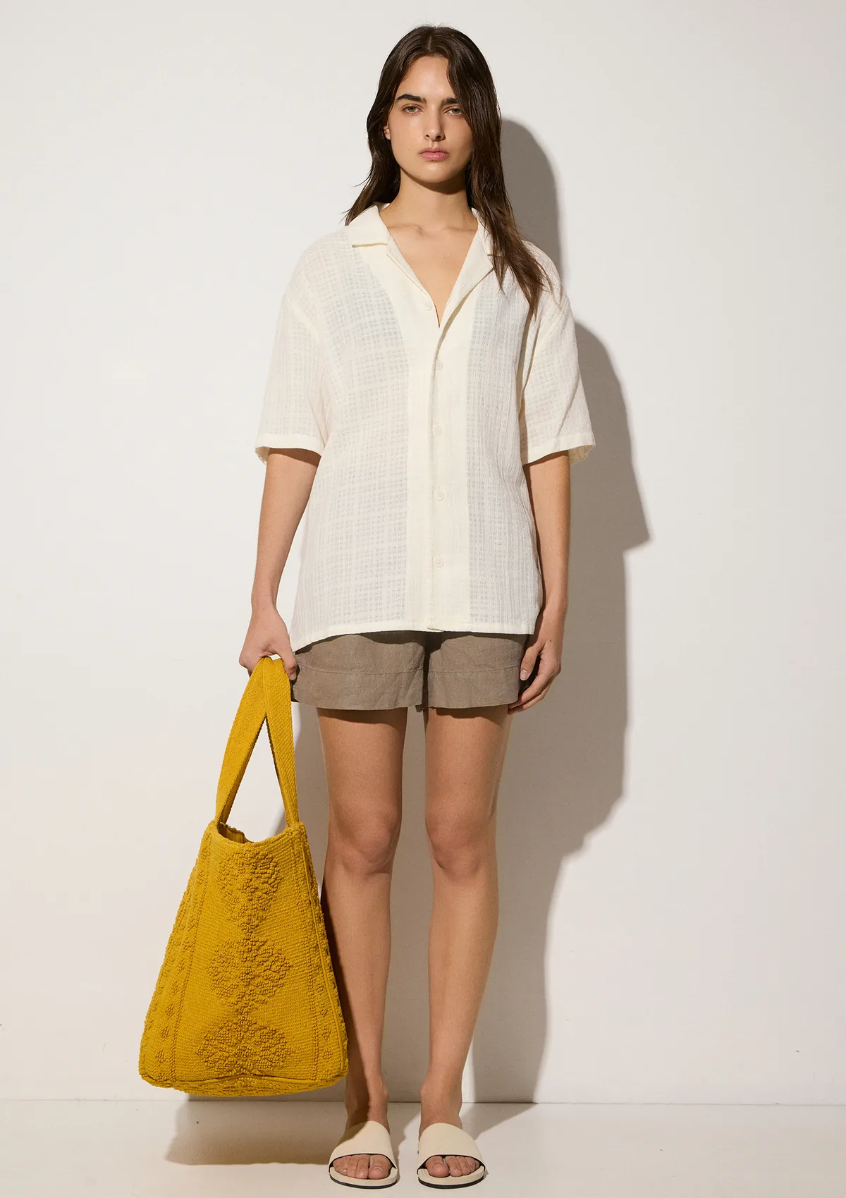 hermosa-cotton-beach-tote-mustard-on-model-alt-2 Hermosa Beach Bag Mustard - Sea You Soon