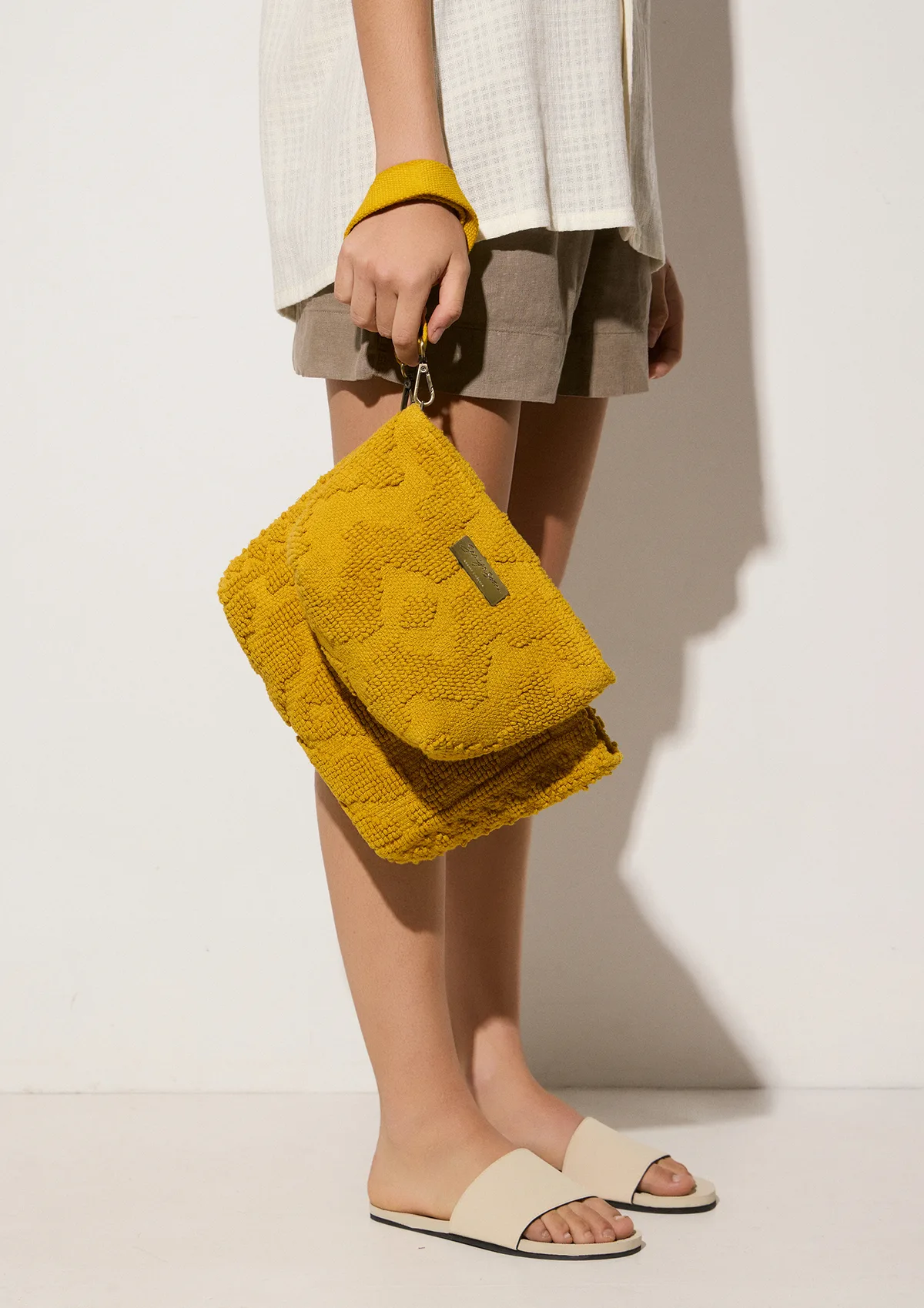 marsala-cotton-mini-clutch-mustard-on-model-alt-2 Marsala Mini Clutch Mustard - Sea You Soon