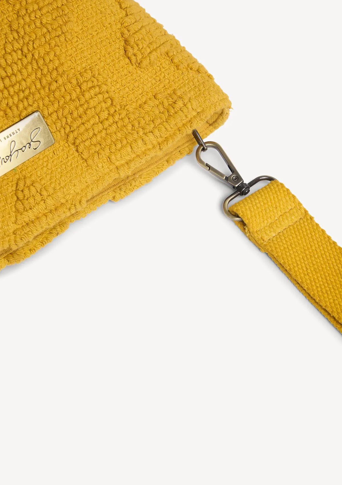 marsala-cotton-mini-clutch-mustard-on-model Marsala Mini Clutch Mustard - Sea You Soon