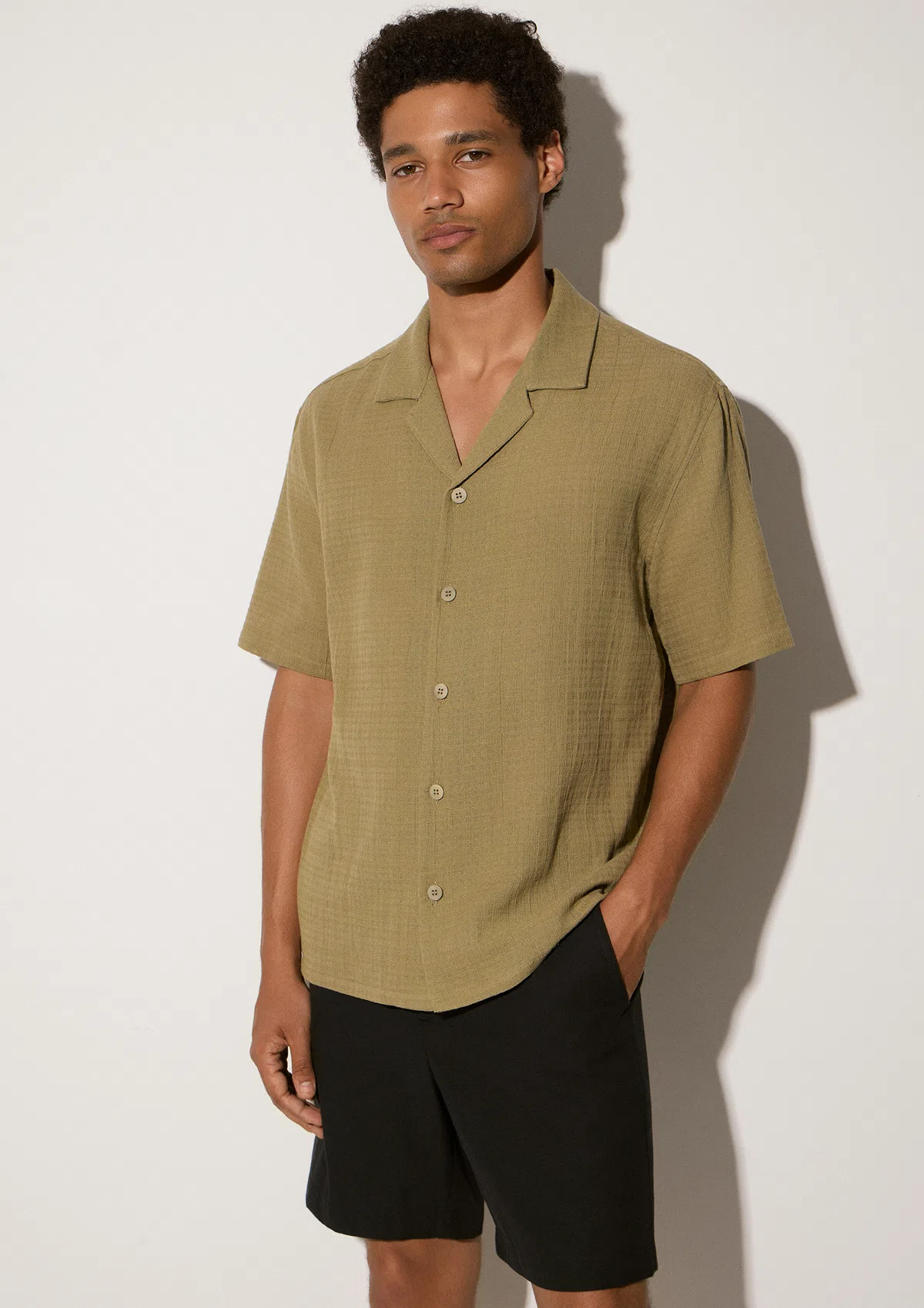 sanona-cotton-shirt-khaki-lifestyle-side Sanona Short Sleeve Shirt - Khaki - Sea You Soon