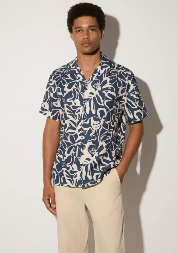 Saporo TENCEL™ short sleeve shirt in Eclipse Blue, front view on white background