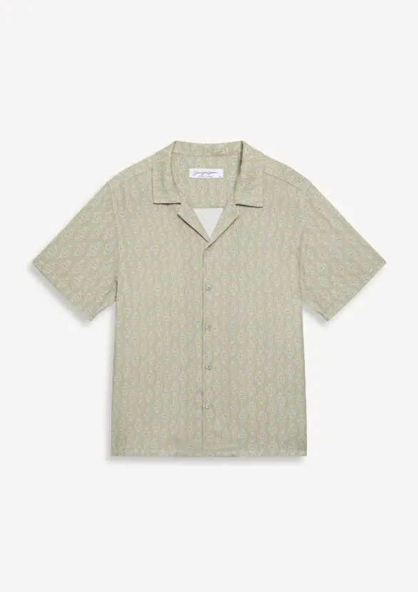 Tamuda TENCEL™ short sleeve shirt in Pale Olive, front view on white background by Sea You Soon