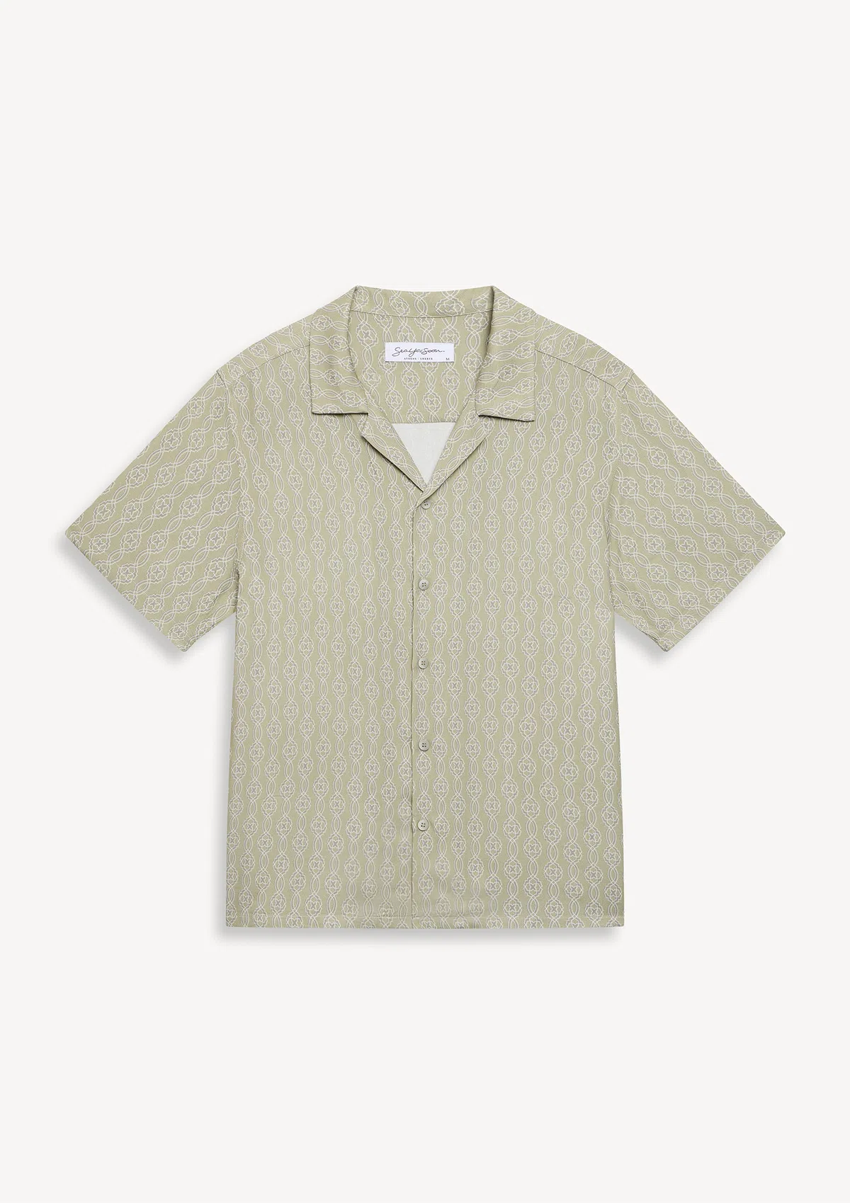 tamuda-tencel-shirt-pale-olive-front Tamuda TENCEL™ short sleeve shirt in Pale Olive, front view on white background by Sea You Soon