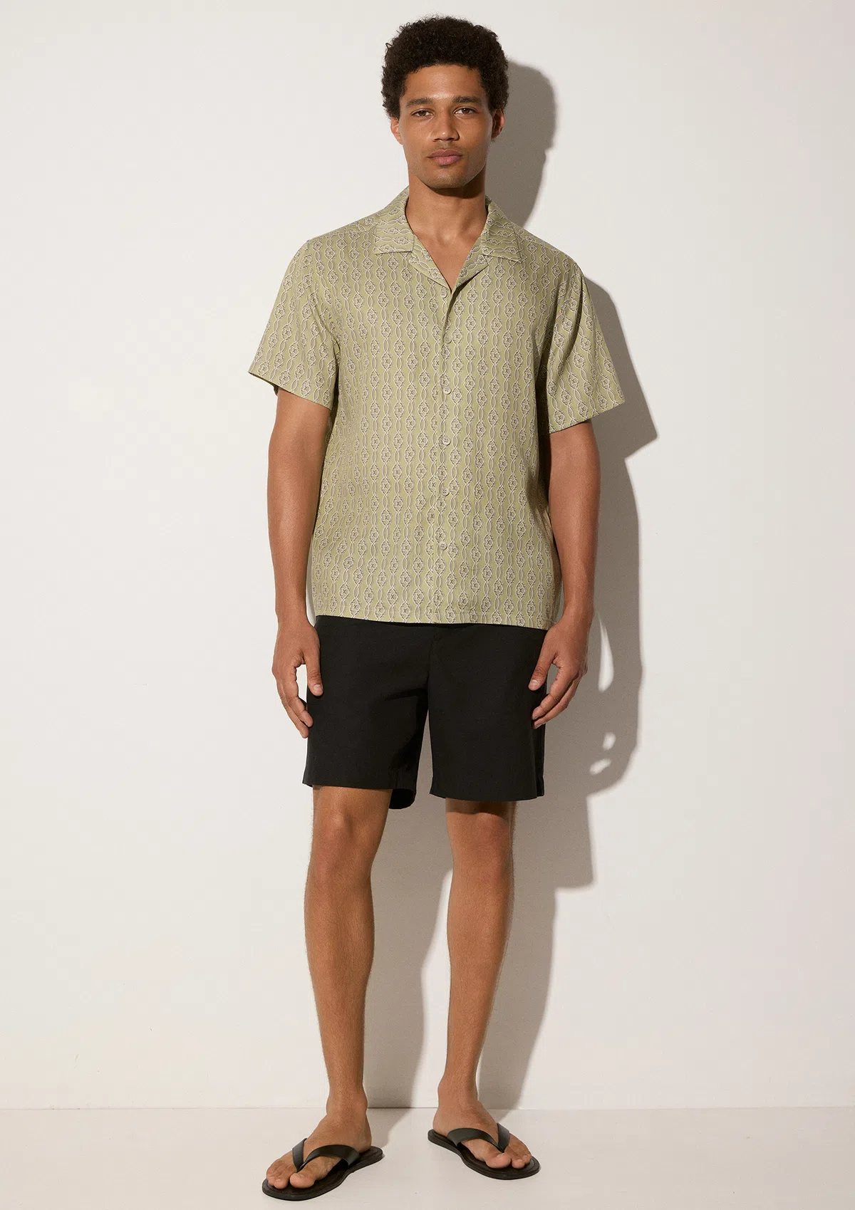 tamuda-tencel-shirt-pale-olive-lifestyle-front Additional angle of Tamuda TENCEL™ short sleeve shirt in Pale Olive on white background